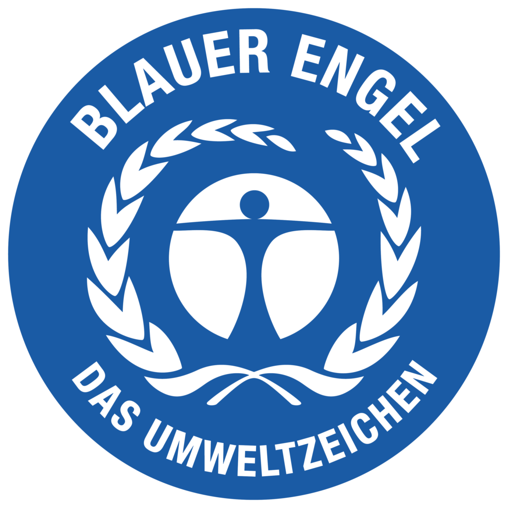 Logo du label Ange Bleu : pionnier de l’écologie appliquée au papier recyclé.