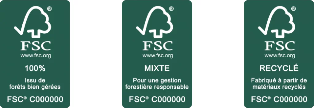 Logos du label environnemental FSC®, impliqué dans la certification des forêts gérées durablement.